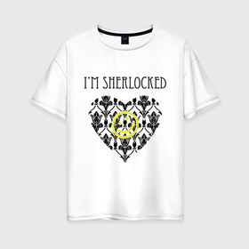 Женская футболка хлопок Oversize с принтом Шерлок Сердце Im Sherlocked в городе Новоалтайск, 100% хлопок | свободный крой, круглый ворот, спущенный рукав, длина до линии бедер
 | smile | кино | мультфильмы и тв | сердце | шерлок | шерлок сердце smile | шерлок холмс