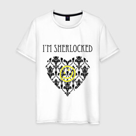 Мужская футболка хлопок с принтом Шерлок Сердце I`m Sherlocked в городе Новоалтайск, 100% хлопок | прямой крой, круглый вырез горловины, длина до линии бедер, слегка спущенное плечо. | Тематика изображения на принте: smile | кино | мультфильмы и тв | сердце | шерлок | шерлок сердце smile | шерлок холмс