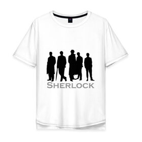 Мужская футболка хлопок Oversize с принтом Sherlock Band в городе Новоалтайск, 100% хлопок | свободный крой, круглый ворот, “спинка” длиннее передней части | sherlock band | кино | мультфильмы и тв | шерлок холмс