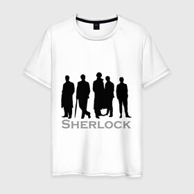 Мужская футболка хлопок с принтом Sherlock Band в городе Новоалтайск, 100% хлопок | прямой крой, круглый вырез горловины, длина до линии бедер, слегка спущенное плечо. | Тематика изображения на принте: sherlock band | кино | мультфильмы и тв | шерлок холмс