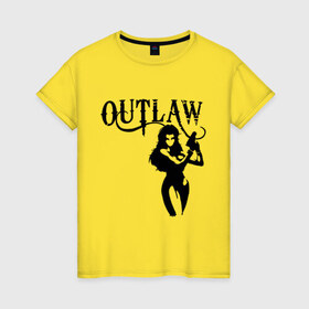 Женская футболка хлопок с принтом Outlaw (вне закона) в городе Новоалтайск, 100% хлопок | прямой крой, круглый вырез горловины, длина до линии бедер, слегка спущенное плечо | outlaw | вне закона | выстрел | девушка | оружие | прикольные картинки