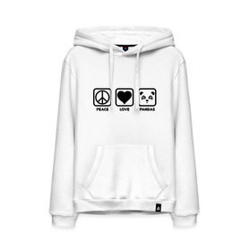 Мужская толстовка хлопок с принтом Peace Love Pandas (Мир, Любовь, Панды) в городе Новоалтайск, френч-терри, мягкий теплый начес внутри (100% хлопок) | карман-кенгуру, эластичные манжеты и нижняя кромка, капюшон с подкладом и шнурком | Тематика изображения на принте: peace love pandas | животные | любовь | мир | панды | прикольные картинки