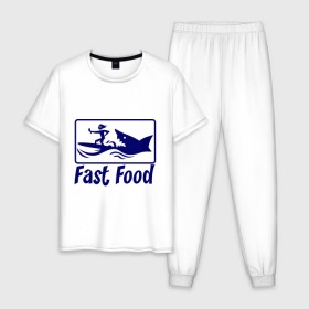 Мужская пижама хлопок с принтом fast food - быстрая еда в городе Новоалтайск, 100% хлопок | брюки и футболка прямого кроя, без карманов, на брюках мягкая резинка на поясе и по низу штанин
 | fast food | fast food   быстрая еда | акула | быстрая еда | еда | прикольные картинки