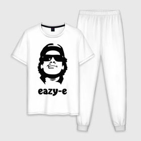 Мужская пижама хлопок с принтом eazy-e в городе Новоалтайск, 100% хлопок | брюки и футболка прямого кроя, без карманов, на брюках мягкая резинка на поясе и по низу штанин
 | eazy e | rap | зарубежные американский рэпер | кепка | музыка | очки | рэпер
