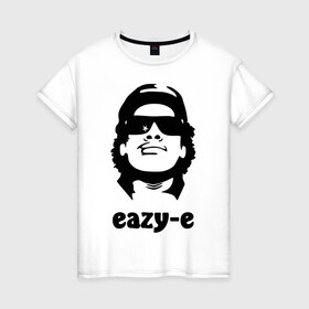 Женская футболка хлопок с принтом eazy-e в городе Новоалтайск, 100% хлопок | прямой крой, круглый вырез горловины, длина до линии бедер, слегка спущенное плечо | eazy e | rap | зарубежные американский рэпер | кепка | музыка | очки | рэпер