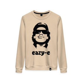 Женский свитшот хлопок с принтом eazy-e в городе Новоалтайск, 100% хлопок | прямой крой, круглый вырез, на манжетах и по низу широкая трикотажная резинка  | eazy e | rap | зарубежные американский рэпер | кепка | музыка | очки | рэпер