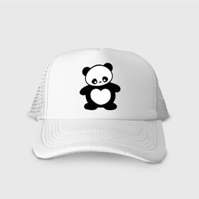 Кепка тракер с сеткой с принтом Панда с сердцем panda heart в городе Новоалтайск, трикотажное полотно; задняя часть — сетка | длинный козырек, универсальный размер, пластиковая застежка | панда