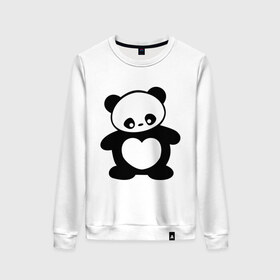 Женский свитшот хлопок с принтом Панда с сердцем panda heart в городе Новоалтайск, 100% хлопок | прямой крой, круглый вырез, на манжетах и по низу широкая трикотажная резинка  | панда