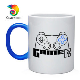 Кружка хамелеон с принтом Gamer orange в городе Новоалтайск, керамика | меняет цвет при нагревании, емкость 330 мл | Тематика изображения на принте: gamer orange | джойстик | компьютерные игры | управлять игрой