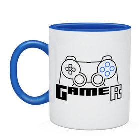 Кружка двухцветная с принтом Gamer orange в городе Новоалтайск, керамика | объем — 330 мл, диаметр — 80 мм. Цветная ручка и кайма сверху, в некоторых цветах — вся внутренняя часть | gamer orange | джойстик | компьютерные игры | управлять игрой