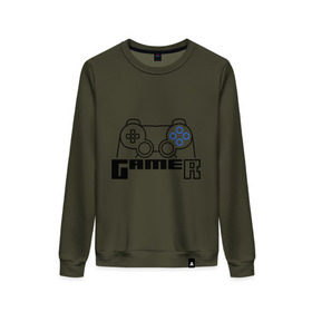 Женский свитшот хлопок с принтом Gamer orange в городе Новоалтайск, 100% хлопок | прямой крой, круглый вырез, на манжетах и по низу широкая трикотажная резинка  | gamer orange | джойстик | компьютерные игры | управлять игрой