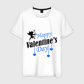 Мужская футболка хлопок с принтом Happy Valentine`s day в городе Новоалтайск, 100% хлопок | прямой крой, круглый вырез горловины, длина до линии бедер, слегка спущенное плечо. | 14 февраля | happy valentines day | love is.. | амур | влюбленным | идеи подарков день святого валентина | сердца