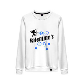 Женский свитшот хлопок с принтом Happy Valentine`s day в городе Новоалтайск, 100% хлопок | прямой крой, круглый вырез, на манжетах и по низу широкая трикотажная резинка  | 14 февраля | happy valentines day | love is.. | амур | влюбленным | идеи подарков день святого валентина | сердца