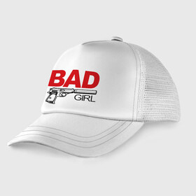 Детская кепка тракер с принтом Bad girl (плохая девушка) в городе Новоалтайск, Козырек - 100% хлопок. Кепка - 100% полиэстер, Задняя часть - сетка | универсальный размер, пластиковая застёжка | 14 февраля | bad girl | love is.. | влюбленным | все | парные | пафосные