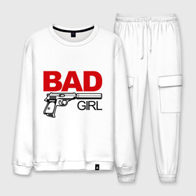 Мужской костюм хлопок с принтом Bad girl (плохая девушка) в городе Новоалтайск, 100% хлопок | на свитшоте круглая горловина, мягкая резинка по низу. Брюки заужены к низу, на них два вида карманов: два “обычных” по бокам и два объемных, с клапанами, расположенные ниже линии бедра. Брюки с мягкой трикотажной резинкой на поясе и по низу штанин. В поясе для дополнительного комфорта — широкие завязки | 14 февраля | bad girl | love is.. | влюбленным | все | парные | пафосные