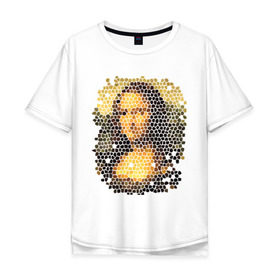 Мужская футболка хлопок Oversize с принтом Mona Lisa в городе Новоалтайск, 100% хлопок | свободный крой, круглый ворот, “спинка” длиннее передней части | Тематика изображения на принте: mona lisa | леонардо да винчи | мозаика | мона лиза | фреска