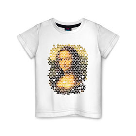 Детская футболка хлопок с принтом Mona Lisa в городе Новоалтайск, 100% хлопок | круглый вырез горловины, полуприлегающий силуэт, длина до линии бедер | mona lisa | леонардо да винчи | мозаика | мона лиза | фреска