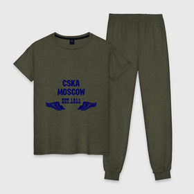 Женская пижама хлопок с принтом CSKA Moscow в городе Новоалтайск, 100% хлопок | брюки и футболка прямого кроя, без карманов, на брюках мягкая резинка на поясе и по низу штанин | Тематика изображения на принте: цска