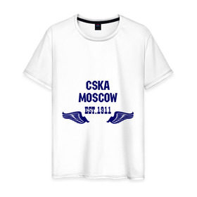 Мужская футболка хлопок с принтом CSKA Moscow в городе Новоалтайск, 100% хлопок | прямой крой, круглый вырез горловины, длина до линии бедер, слегка спущенное плечо. | цска