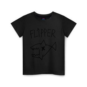 Детская футболка хлопок с принтом Flipper в городе Новоалтайск, 100% хлопок | круглый вырез горловины, полуприлегающий силуэт, длина до линии бедер | Тематика изображения на принте: nirvana | акула | курта кобейна flipper | музыка | рок
