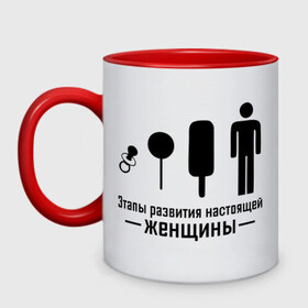 Кружка двухцветная с принтом Этапы развития женщины в городе Новоалтайск, керамика | объем — 330 мл, диаметр — 80 мм. Цветная ручка и кайма сверху, в некоторых цветах — вся внутренняя часть | женщина | конфетка | леденец | мальчик | мороженое | настоящая женщина | парень | соска | этапы развития женщины