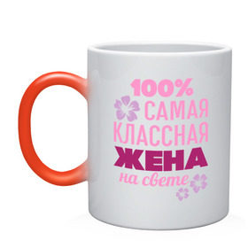 Кружка хамелеон с принтом Классная жена в городе Новоалтайск, керамика | меняет цвет при нагревании, емкость 330 мл | 100 | жена | классная жена | на свете | самая классная | самая классная на свете | сто процентов | цветок | цветочек