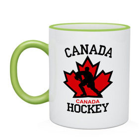 Кружка двухцветная с принтом Канада хоккей (Canada Hockey) в городе Новоалтайск, керамика | объем — 330 мл, диаметр — 80 мм. Цветная ручка и кайма сверху, в некоторых цветах — вся внутренняя часть | Тематика изображения на принте: canada hockey | канада хоккей | лед | спорт | хоккей | шайба
