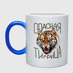 Кружка хамелеон с принтом Опасная тигрица в городе Новоалтайск, керамика | меняет цвет при нагревании, емкость 330 мл | девушкам | киса | киска | опасная тигрица | тигр | тигрица