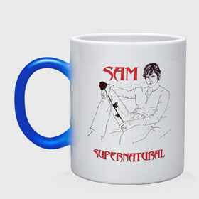 Кружка хамелеон с принтом Supernatural Сэм Винчестер в городе Новоалтайск, керамика | меняет цвет при нагревании, емкость 330 мл | supernatural | магия | роза | сверхъестественное | сериалы | сэм