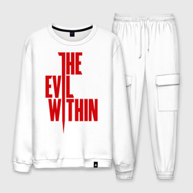 Мужской костюм хлопок с принтом The Evil Within в городе Новоалтайск, 100% хлопок | на свитшоте круглая горловина, мягкая резинка по низу. Брюки заужены к низу, на них два вида карманов: два “обычных” по бокам и два объемных, с клапанами, расположенные ниже линии бедра. Брюки с мягкой трикотажной резинкой на поясе и по низу штанин. В поясе для дополнительного комфорта — широкие завязки | Тематика изображения на принте: the evil within | зло | игры
