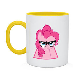 Кружка двухцветная с принтом Pinky Pie hipster в городе Новоалтайск, керамика | объем — 330 мл, диаметр — 80 мм. Цветная ручка и кайма сверху, в некоторых цветах — вся внутренняя часть | Тематика изображения на принте: hipster | my little pony | pinky pie | swag | дружба   это чудо | мультфильм | пинки пай | пони | поняши | поняшки | сваг | свэг
