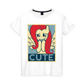 Женская футболка хлопок с принтом Fluttershy cute в городе Новоалтайск, 100% хлопок | прямой крой, круглый вырез горловины, длина до линии бедер, слегка спущенное плечо | Тематика изображения на принте: fluttershy | my little pony | swag | дружба   это чудо | мультфильм | пони | поняши | поняшки | сваг | свэг | флаттершай