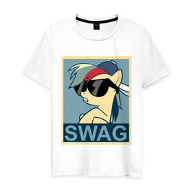 Мужская футболка хлопок с принтом Rainbow Dash swag в городе Новоалтайск, 100% хлопок | прямой крой, круглый вырез горловины, длина до линии бедер, слегка спущенное плечо. | my little pony | swag | дружба   это чудо | мультфильм | пони | поняши | поняшки | радуга дэш | сваг | свэг