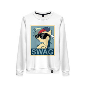 Женский свитшот хлопок с принтом Rainbow Dash swag в городе Новоалтайск, 100% хлопок | прямой крой, круглый вырез, на манжетах и по низу широкая трикотажная резинка  | my little pony | swag | дружба   это чудо | мультфильм | пони | поняши | поняшки | радуга дэш | сваг | свэг