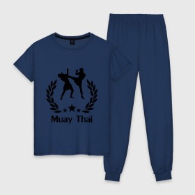 Женская пижама хлопок с принтом Muay Thai (Тайский бокс) в городе Новоалтайск, 100% хлопок | брюки и футболка прямого кроя, без карманов, на брюках мягкая резинка на поясе и по низу штанин | muay thai | бокс | спорт | тайский бокс