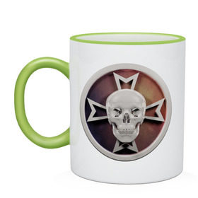 Кружка двухцветная с принтом Чёрные Храмовники (Black Templars) в городе Новоалтайск, керамика | объем — 330 мл, диаметр — 80 мм. Цветная ручка и кайма сверху, в некоторых цветах — вся внутренняя часть | black templars | warhammer online | кости | череп | чёрные храмовники