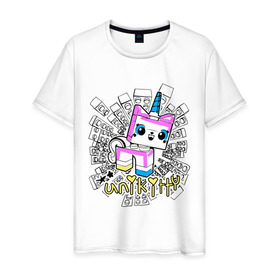 Мужская футболка хлопок с принтом Unikitty в городе Новоалтайск, 100% хлопок | прямой крой, круглый вырез горловины, длина до линии бедер, слегка спущенное плечо. | lego | lego movie | movie | unikitty | лего фильм