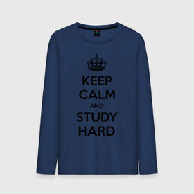 Мужской лонгслив хлопок с принтом Keep calm and study hard в городе Новоалтайск, 100% хлопок |  | keep calm and study hard | студенческие | учиться | школа