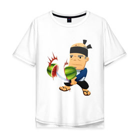 Мужская футболка хлопок Oversize с принтом Fruit Ninja в городе Новоалтайск, 100% хлопок | свободный крой, круглый ворот, “спинка” длиннее передней части | fruit ninja | игры | мобильные игры | ниньзя | фруктовый ниньзя | фрукты