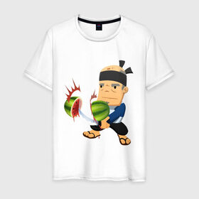Мужская футболка хлопок с принтом Fruit Ninja в городе Новоалтайск, 100% хлопок | прямой крой, круглый вырез горловины, длина до линии бедер, слегка спущенное плечо. | fruit ninja | игры | мобильные игры | ниньзя | фруктовый ниньзя | фрукты