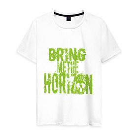Мужская футболка хлопок с принтом Bring me the horizon logo в городе Новоалтайск, 100% хлопок | прямой крой, круглый вырез горловины, длина до линии бедер, слегка спущенное плечо. | Тематика изображения на принте: bring me to horizon | hardcore | kubana 2014 | кубана | лого | музыка | с группами | фестиваль | череп