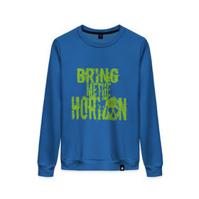 Женский свитшот хлопок с принтом Bring me the horizon logo в городе Новоалтайск, 100% хлопок | прямой крой, круглый вырез, на манжетах и по низу широкая трикотажная резинка  | bring me to horizon | hardcore | kubana 2014 | кубана | лого | музыка | с группами | фестиваль | череп