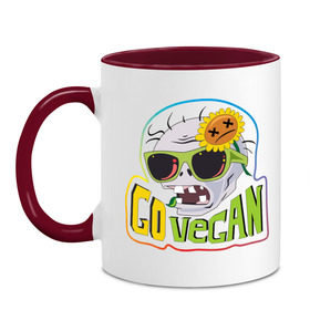 Кружка двухцветная с принтом Go vegan (zombie) в городе Новоалтайск, керамика | объем — 330 мл, диаметр — 80 мм. Цветная ручка и кайма сверху, в некоторых цветах — вся внутренняя часть | plants vs zombie | веган