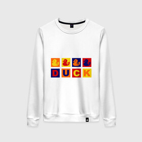Женский свитшот хлопок с принтом Duck в городе Новоалтайск, 100% хлопок | прямой крой, круглый вырез, на манжетах и по низу широкая трикотажная резинка  | Тематика изображения на принте: duck | дети | животные | утки | утята