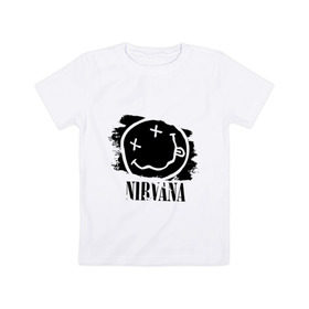 Детская футболка хлопок с принтом Смайл NIRVANA в городе Новоалтайск, 100% хлопок | круглый вырез горловины, полуприлегающий силуэт, длина до линии бедер | kurt cobain | nirvana | rock | курт кобейн | нирвана | подарок | рожа | рожица | рок | смайл | смайлик | улыбка