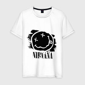 Мужская футболка хлопок с принтом Смайл NIRVANA в городе Новоалтайск, 100% хлопок | прямой крой, круглый вырез горловины, длина до линии бедер, слегка спущенное плечо. | Тематика изображения на принте: kurt cobain | nirvana | rock | курт кобейн | нирвана | подарок | рожа | рожица | рок | смайл | смайлик | улыбка
