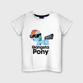 Детская футболка хлопок с принтом Gangsta pony в городе Новоалтайск, 100% хлопок | круглый вырез горловины, полуприлегающий силуэт, длина до линии бедер | gangsta pony | my little pony | pony | брони | ганста пони | оружие | очки | пистолет | пони