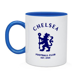 Кружка двухцветная с принтом Челси Футбольный клуб Chelsea в городе Новоалтайск, керамика | объем — 330 мл, диаметр — 80 мм. Цветная ручка и кайма сверху, в некоторых цветах — вся внутренняя часть | chelsea | клуб | спорт | футбол | челси футбольный клуб
