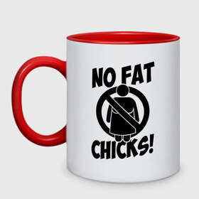 Кружка двухцветная с принтом No fat chicks! в городе Новоалтайск, керамика | объем — 330 мл, диаметр — 80 мм. Цветная ручка и кайма сверху, в некоторых цветах — вся внутренняя часть | no fat chicks | спорт | толстый