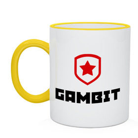 Кружка двухцветная с принтом Gambit в городе Новоалтайск, керамика | объем — 330 мл, диаметр — 80 мм. Цветная ручка и кайма сверху, в некоторых цветах — вся внутренняя часть | Тематика изображения на принте: gambit | team | гамбит